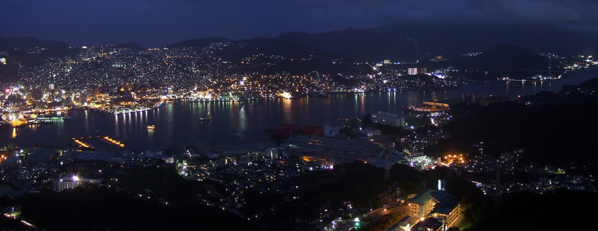 Nagasaki harbor at night from Mount Inasa